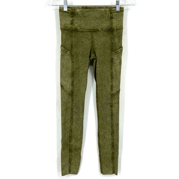 Lululemon Fast And Free High Rise Tight 25" Ice Dye Wash Moss Green Size 4 - Picture 1 of 8